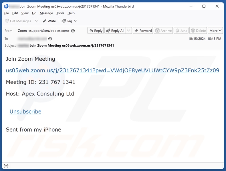 Join Zoom Meeting campagna di spam via e-mail