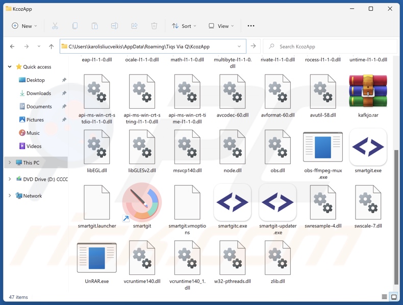 KcozApp cartella di installazione dell'applicazione indesiderata