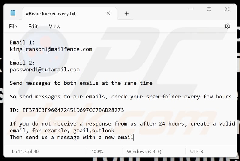 King ransomware file di testo (#Read-for-recovery.txt)