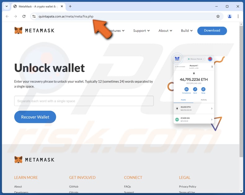 MetaMask Wallet Verification truffa sito web falso