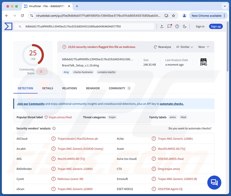 Multiverze malware rilevamenti su VirusTotal