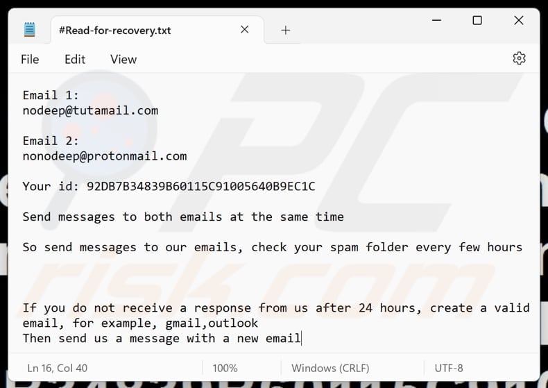 NoDeep ransomware file di testo (#Read-for-recovery.txt)