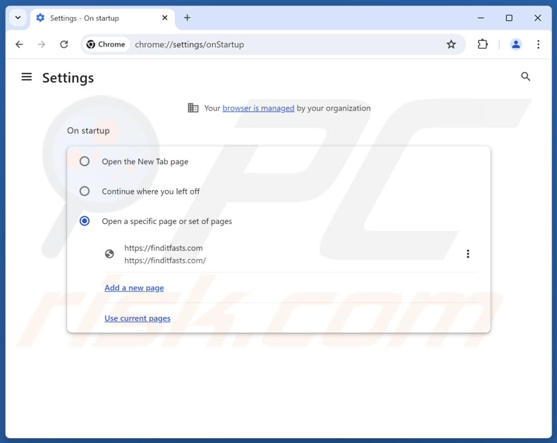 Rimozione di finditfasts.com dalla homepage di Google Chrome