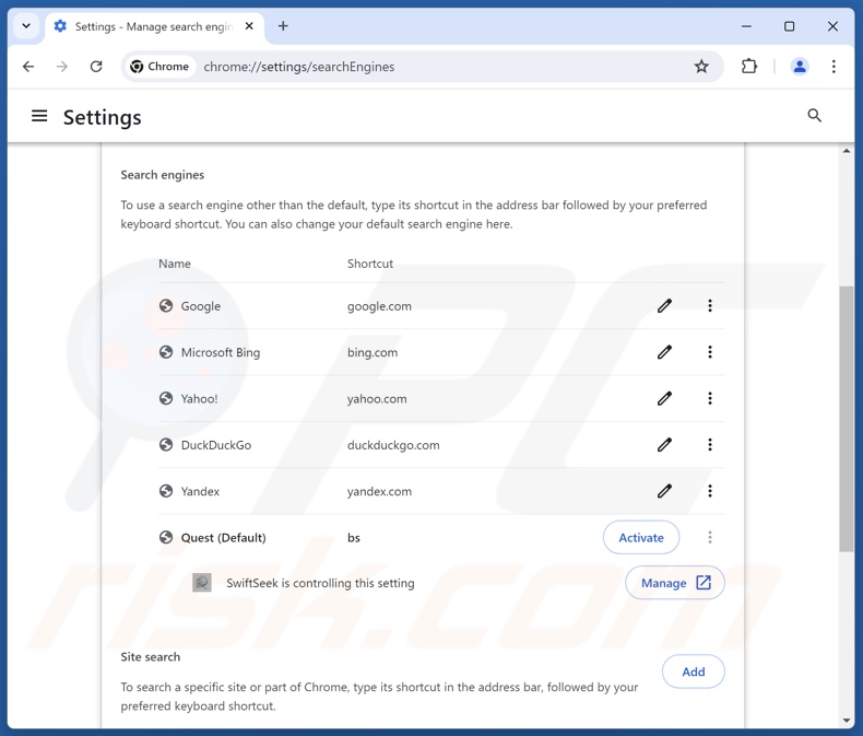 Rimozione di finditfasts.com dal motore di ricerca predefinito di Google Chrome