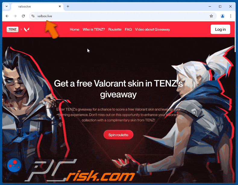 Aspetto della truffa Valorant Skin Giveaway