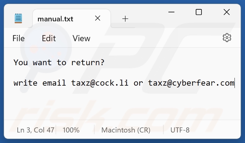 Ztax ransomware file di testo (manual.txt)