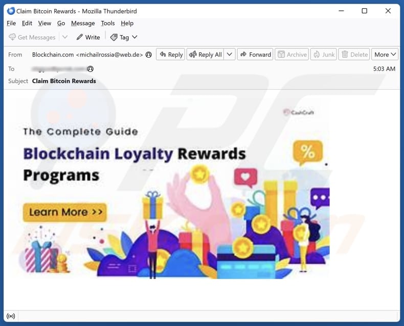 Blockchain Rewards email truffa seconda variante