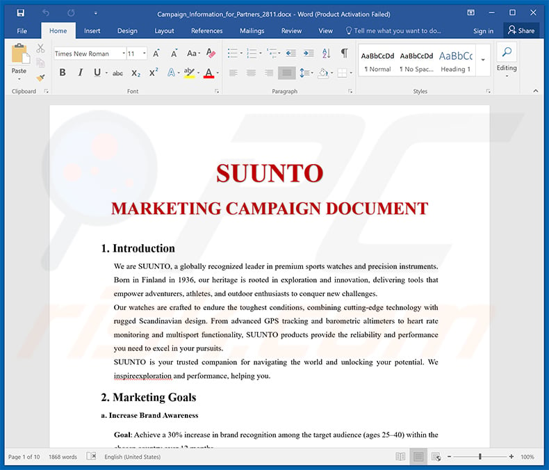 Documento MS Word usato come travestimento per iniettare Braodo stealer (esempio 2)