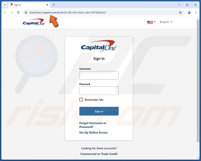 Capital One - Your Password Has Been Changed Pagina di phishing della truffa via e-mail