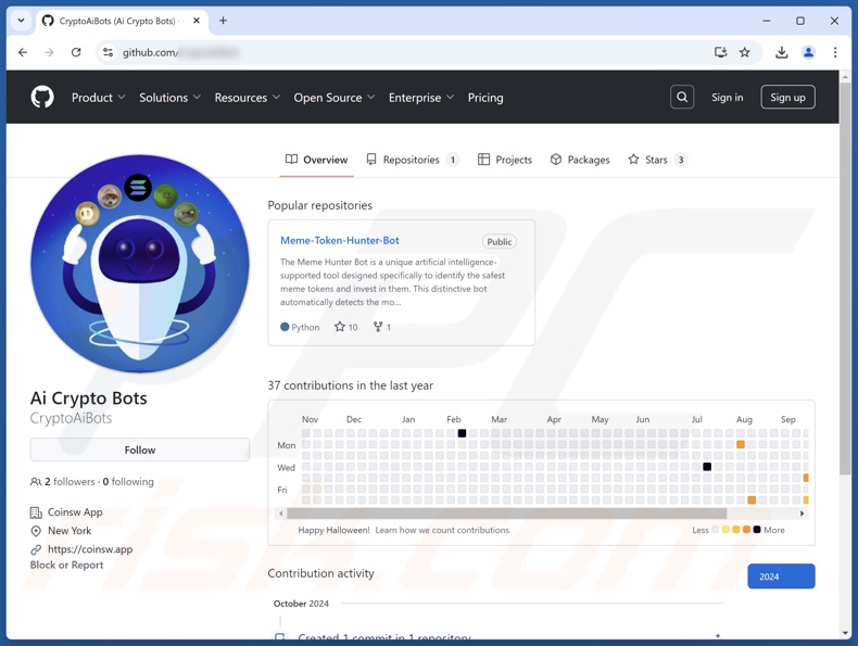 Repository GitHub che approva CryptoAITools come Meme Token Hunter Bot