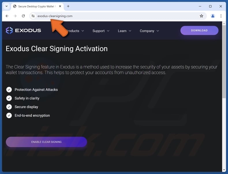 Exodus Clear Signing Activation truffa