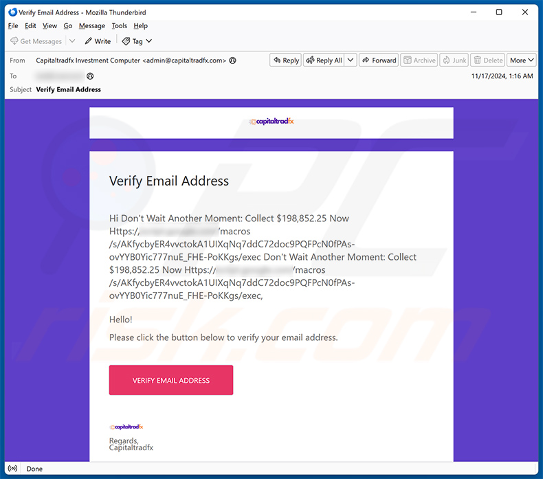 Email di spam utilizzate per promuovere questo falso sito BitPay (esempio 3)