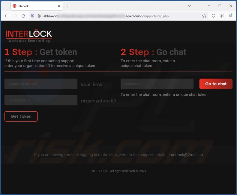 Interlock ransomware sito web di chat su Tor