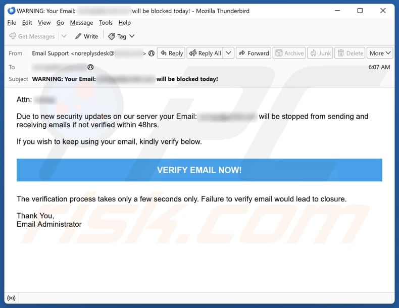 New Security Updates On Email Servers campagna di spam via e-mail