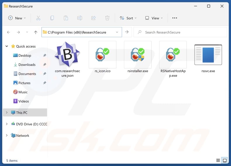 ResearchSecure PUA cartella di installazione