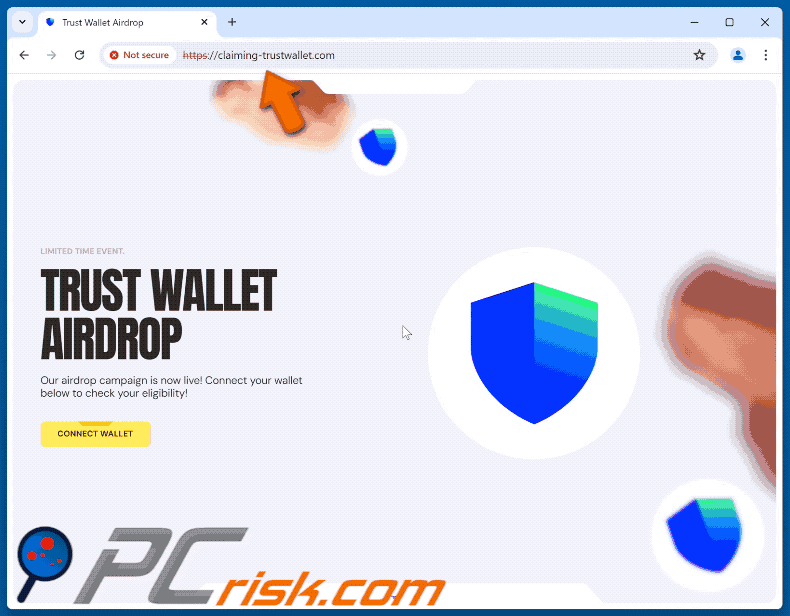 Comparsa della truffa Trust Wallet Airdrop (GIF)