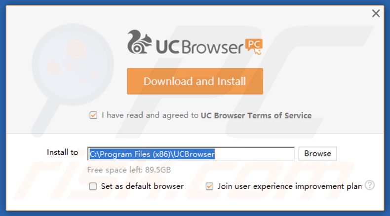 UC Browser PUA impostazione dell'installazione