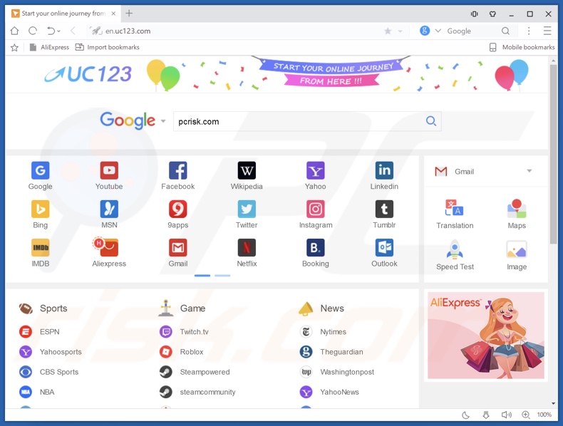 UC Browser PUA reindirizzamento dell'installazione (uc123.com)