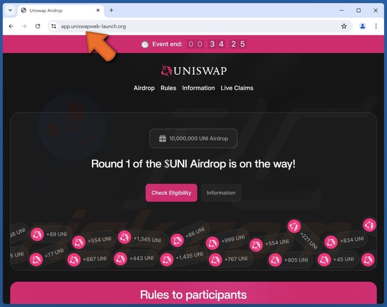 Uniswap ($UNI) Airdrop truffa