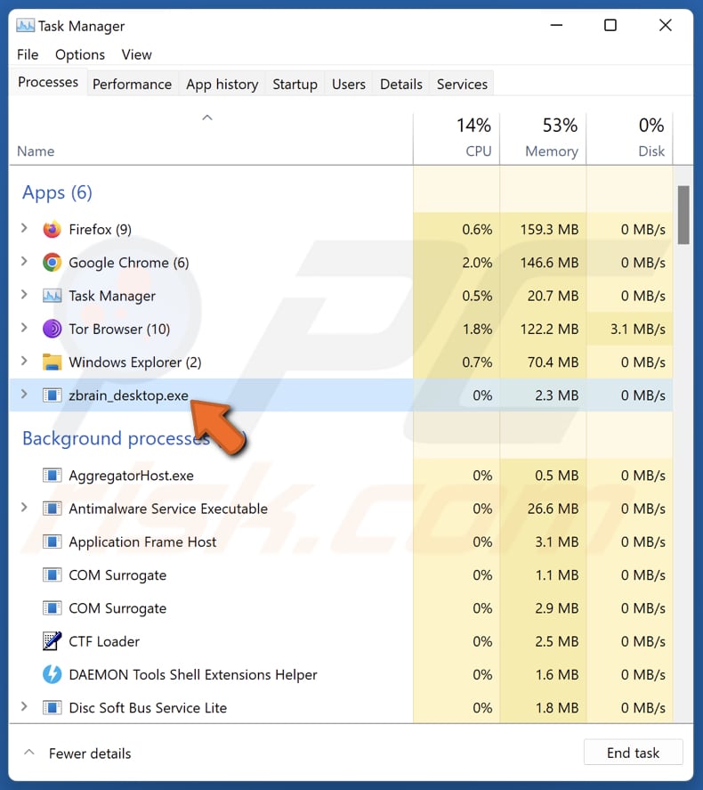 Violent_shark estensione dannosa in esecuzione nel task manager come zbrain_desktop.exe