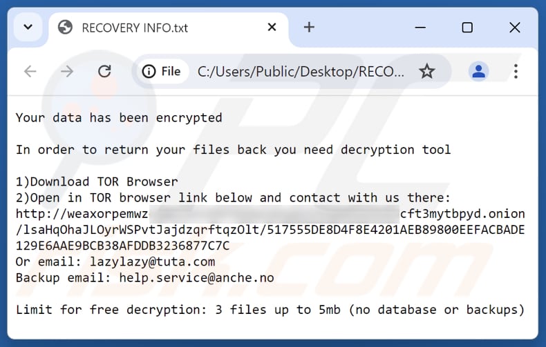 Weaxor ransomware file di testo (RECOVERY INFO.txt)