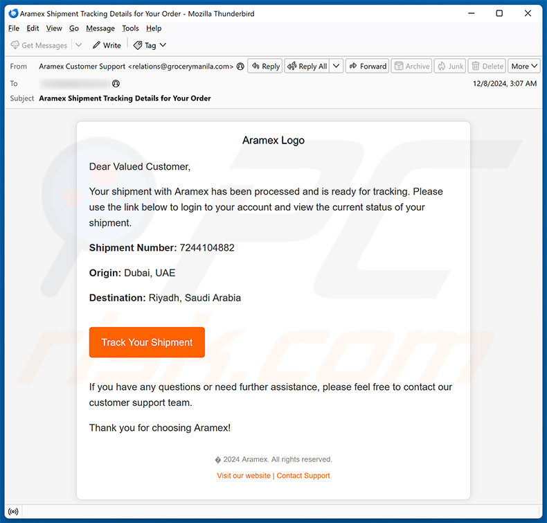 Aramex email truffa (2024-12-11)