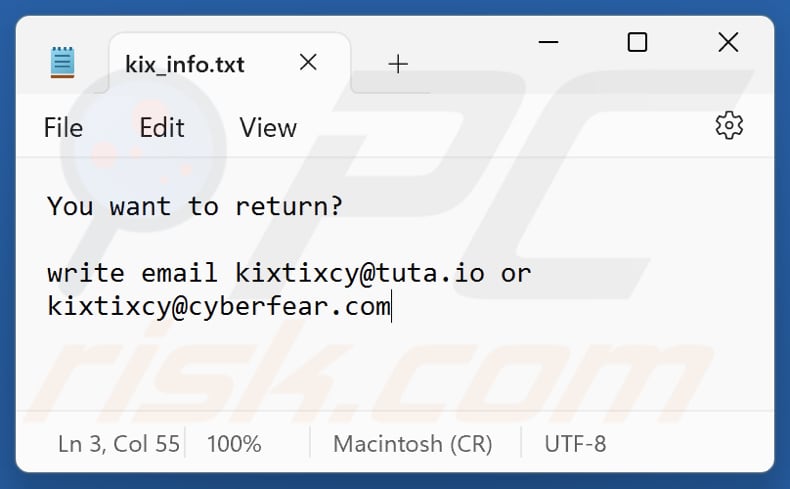 Kixtixcy ransomware file di testo (kix_info.txt)