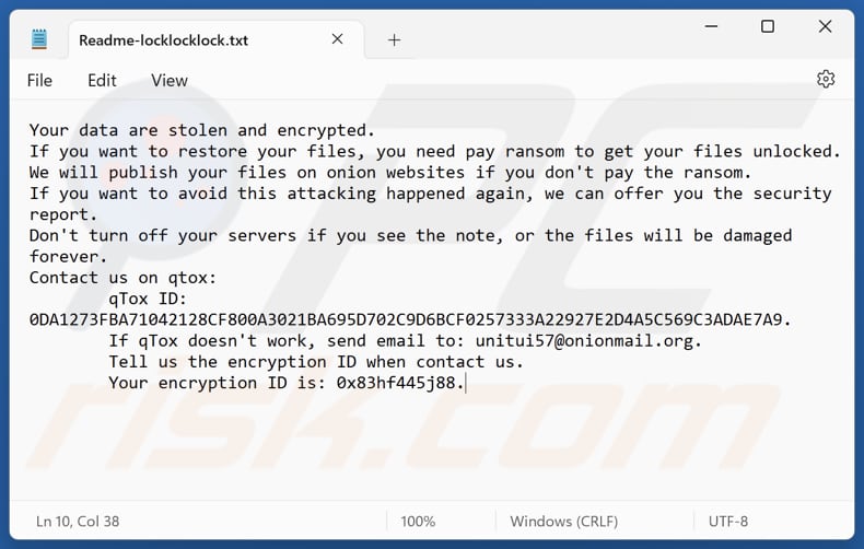 Locklocklock ransomware file di testo (Readme-locklocklock.txt)