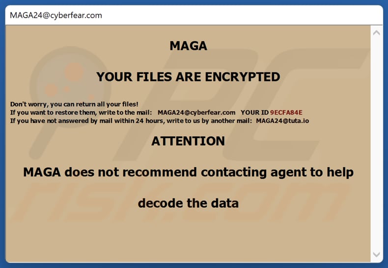 MAGA ransomware nota di riscatto in un messaggio pop-up