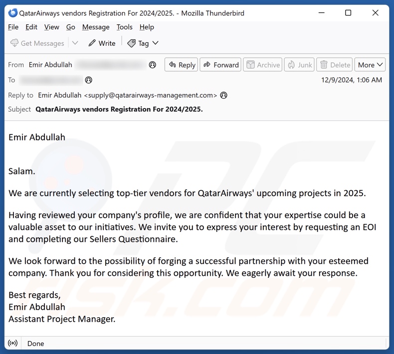 Qatar Airways campagna di spam via e-mail