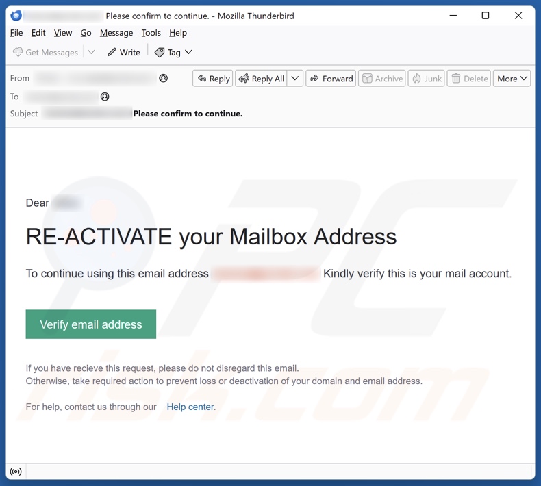 Re-Activate Your Mailbox Address campagna di spam via e-mail