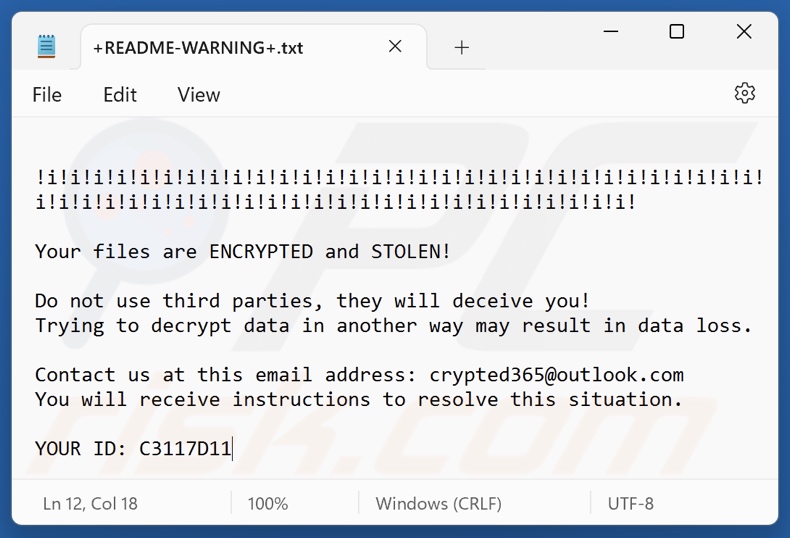 Revive ransomware nota di riscatto (+README-WARNING+.txt)