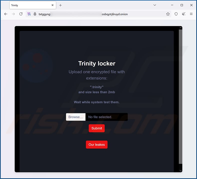 Trinity ransomware Tor sito web