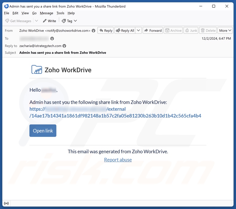 Zoho WorkDrive campagna di spam via e-mail