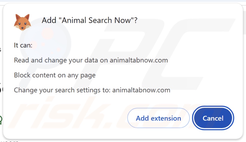 Animal Search Now browser hijacker richiesta di permessi