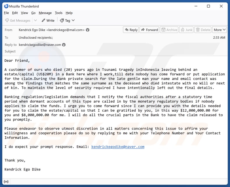 Apply To Claim Funds campagna di spam via e-mail