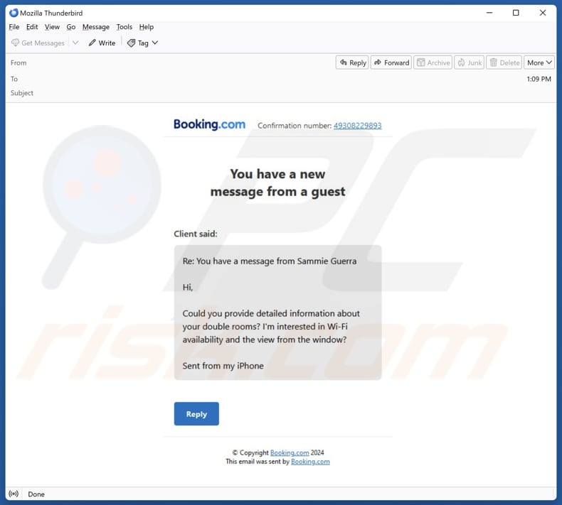 booking.com email truffa seconda variante