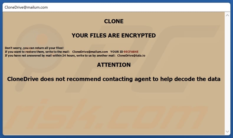 Clone ransomware nota di riscatto (pop-up)