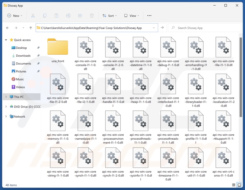 Disoaq App cartella di installazione dell'applicazione non desiderata