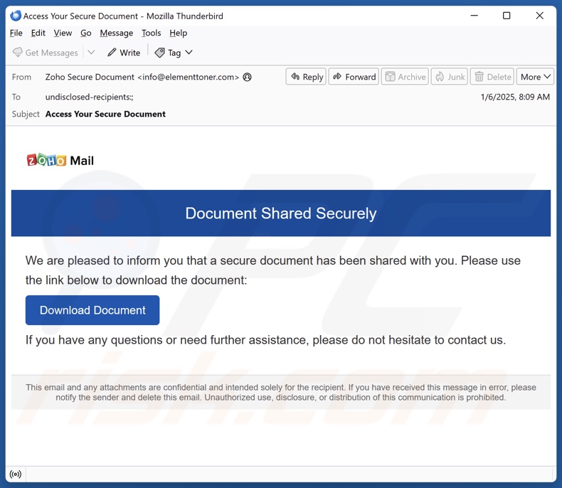 Document Shared Securely campagna di spam via e-mail