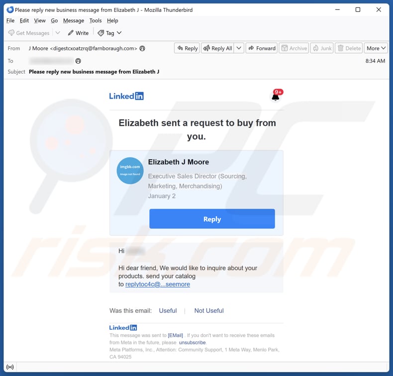 LinkedIn Request To Buy From You campagna di spam via e-mail