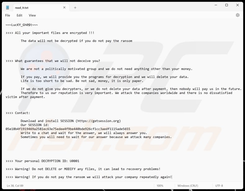 LucKY_Gh0$t file di testo ransomware (read_it.txt)