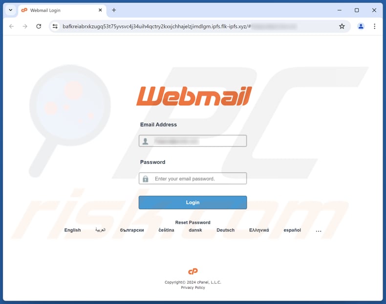 New Web Browser Just Signed In Sito web di phishing con truffa via e-mail