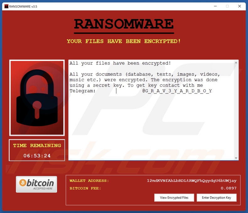 Purgatory ransomware nota di riscatto (pop-up)