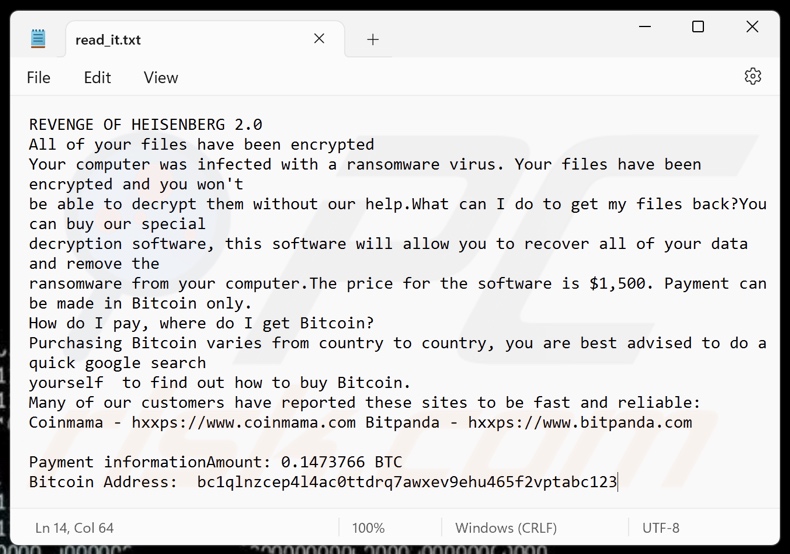 Revenge Of Heisenberg ransomware variante della nota di riscatto 2 (read_it.txt)