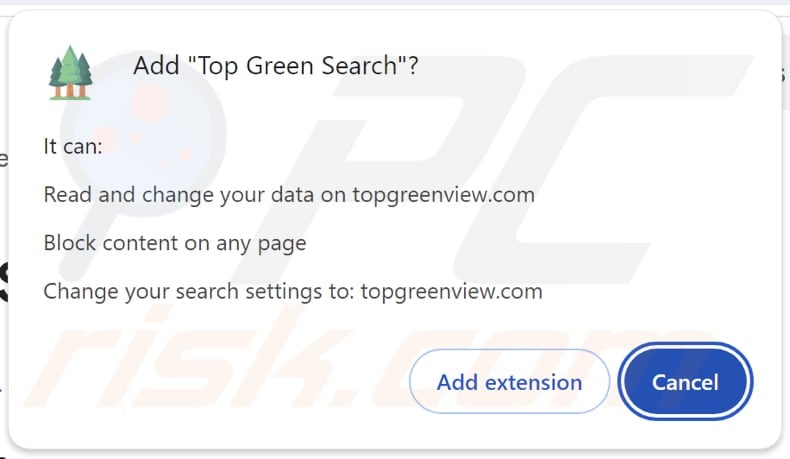 Top Green Search browser hijacker richiesta di permessi