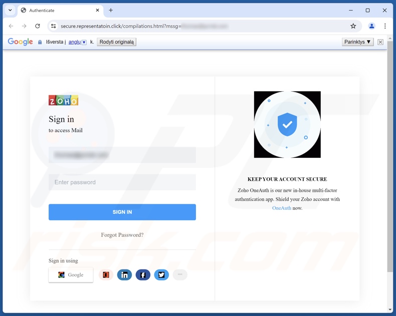 Validation Process For The SSL Certificate e-mail truffa promossa sito di phishing