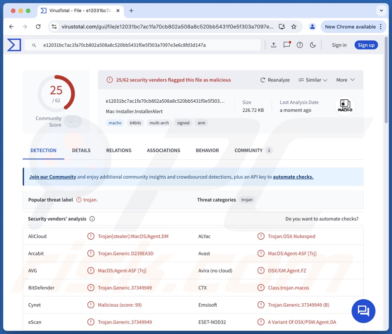 FlexibleFerret malware rilevamenti su VirusTotal