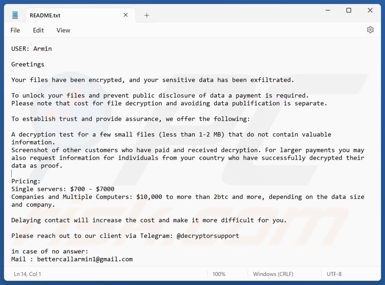 Pe32s ransomware nota di riscatto (README.txt)