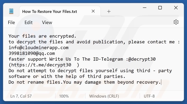 QQ ransomware file di testo (How To Restore Your Files.txt)